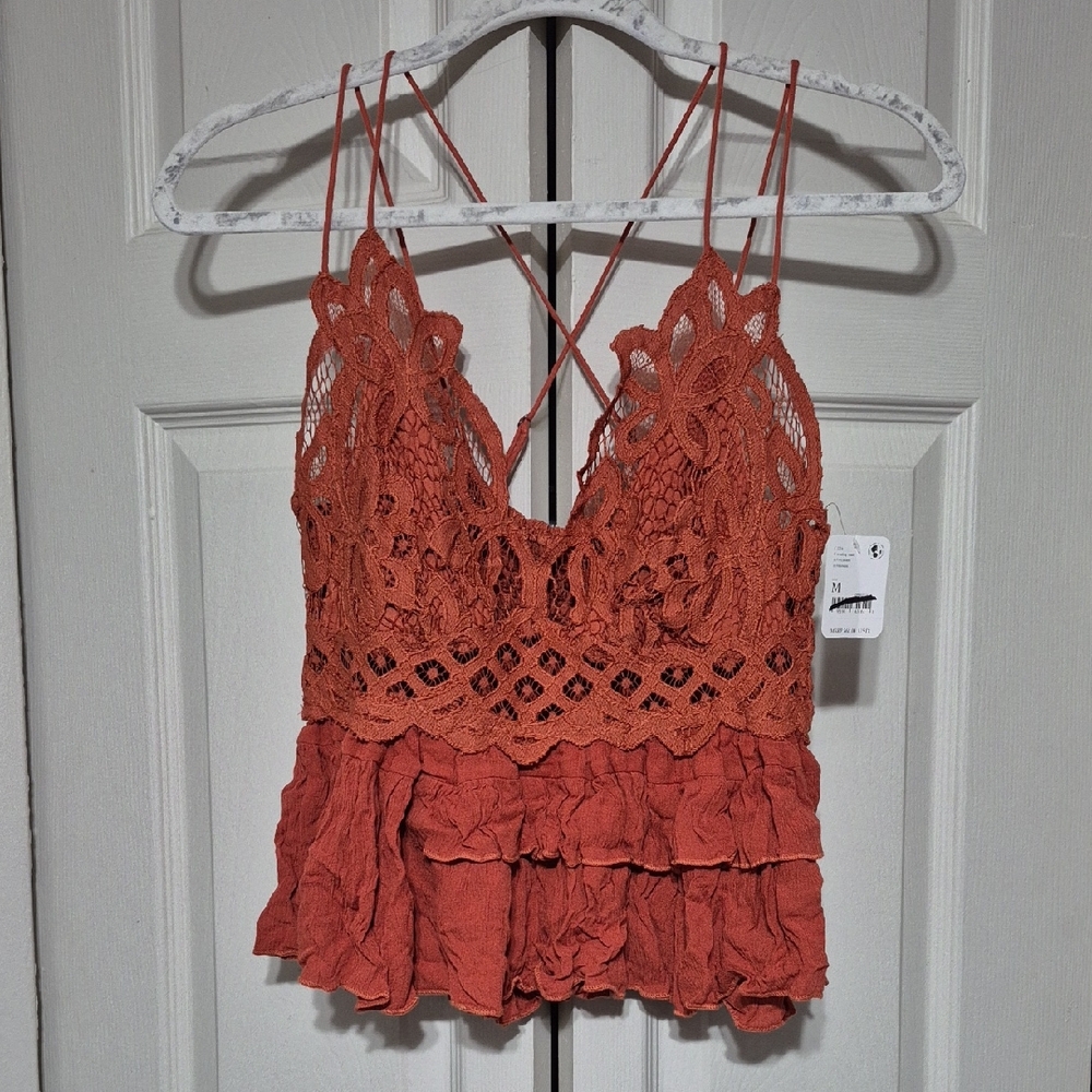 Free People Adella Winding Roads(burnt Orange) Lace Camisole